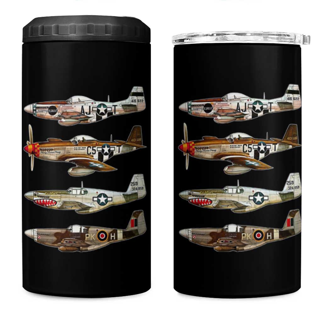 WW2 Warplanes B-17 P51 4 in 1 Can Cooler Tumbler Vintage WWII Fighter Planes Iconic Military Aircraft