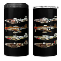WW2 Warplanes B-17 P51 4 in 1 Can Cooler Tumbler Vintage WWII Fighter Planes Iconic Military Aircraft