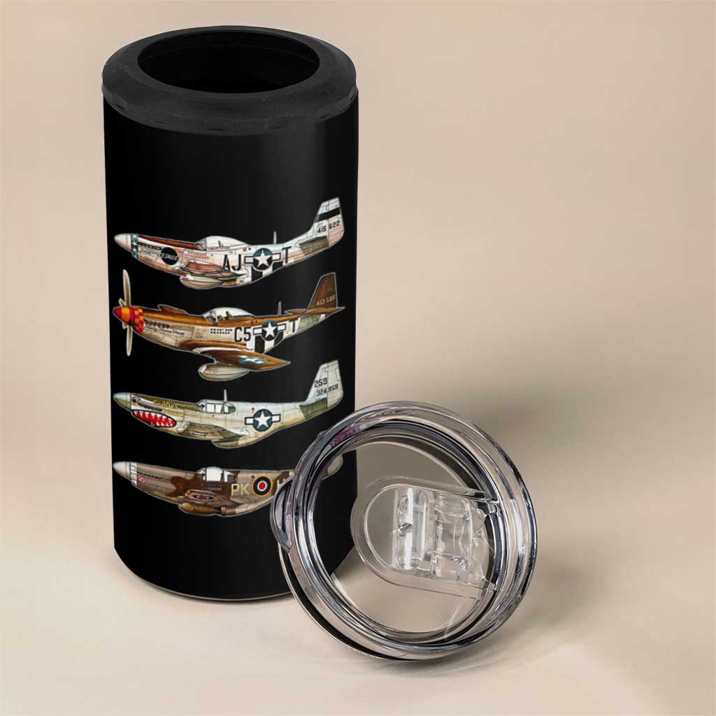 WW2 Warplanes B-17 P51 4 in 1 Can Cooler Tumbler Vintage WWII Fighter Planes Iconic Military Aircraft