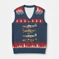WW2 Warplanes B-17 P51 V-Neck Knit Sweater Vest Vintage WWII Fighter Planes Iconic Military Aircraft - Wonder Print Shop