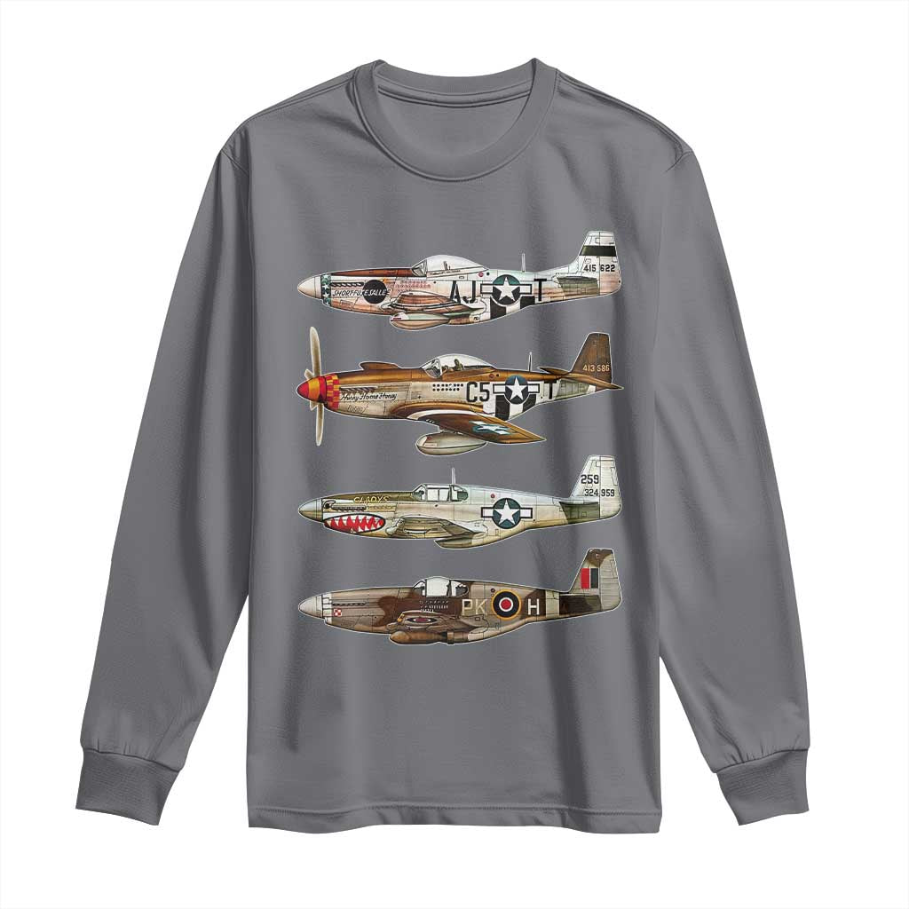 WW2 Warplanes B-17 P51 Long Sleeve Shirt Vintage WWII Fighter Planes Iconic Military Aircraft