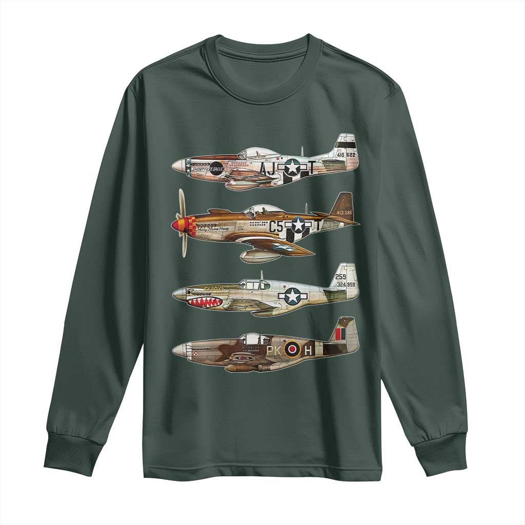 WW2 Warplanes B-17 P51 Long Sleeve Shirt Vintage WWII Fighter Planes Iconic Military Aircraft