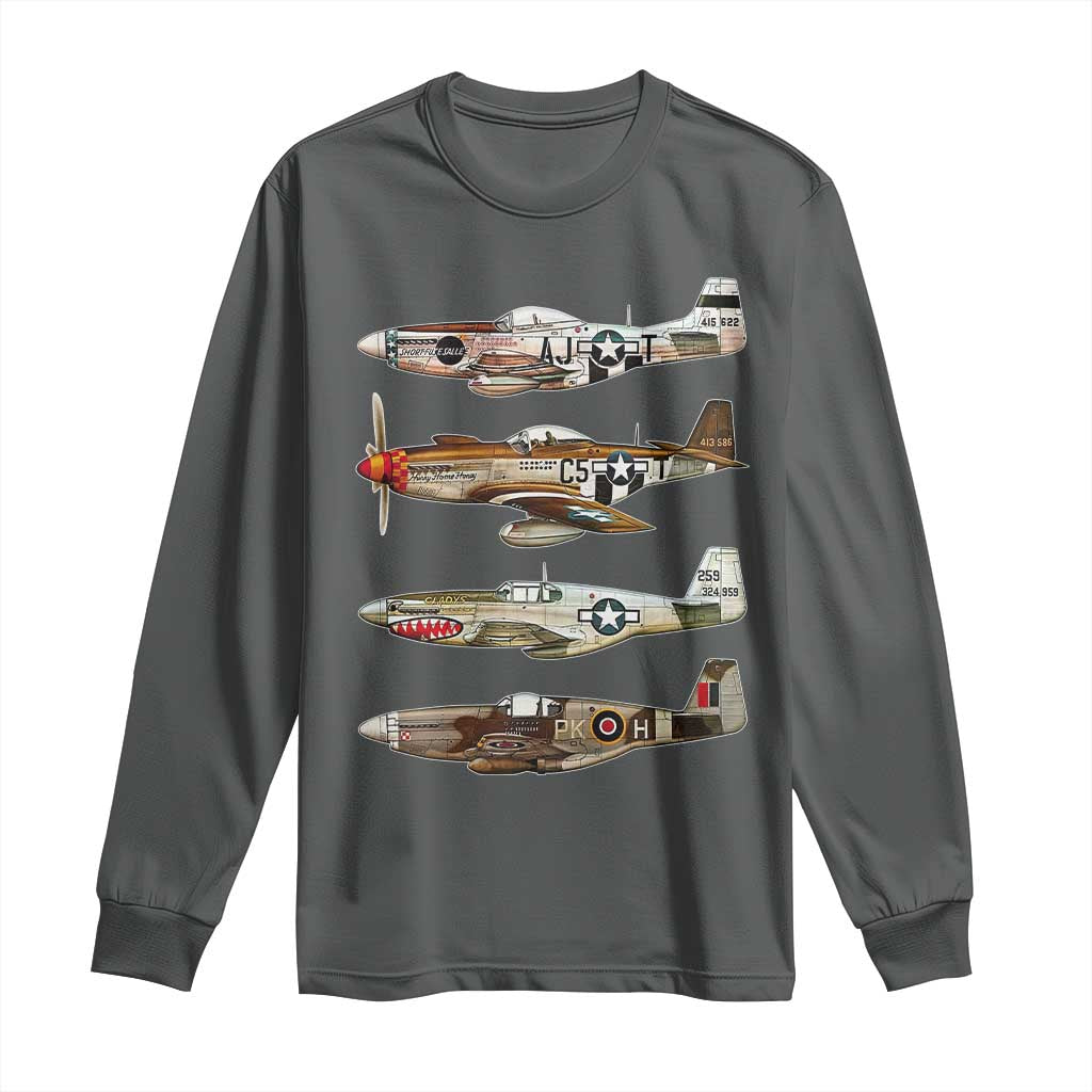WW2 Warplanes B-17 P51 Long Sleeve Shirt Vintage WWII Fighter Planes Iconic Military Aircraft
