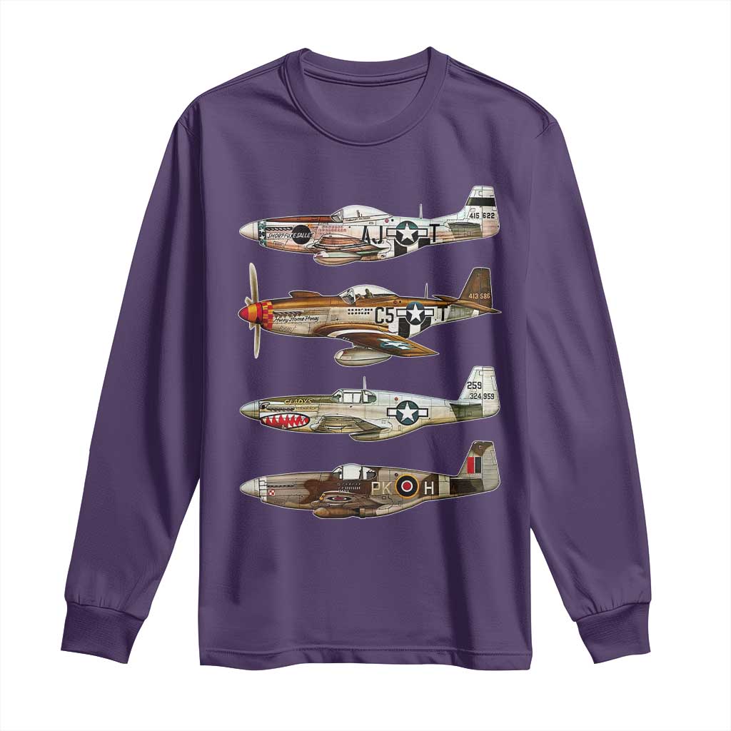 WW2 Warplanes B-17 P51 Long Sleeve Shirt Vintage WWII Fighter Planes Iconic Military Aircraft