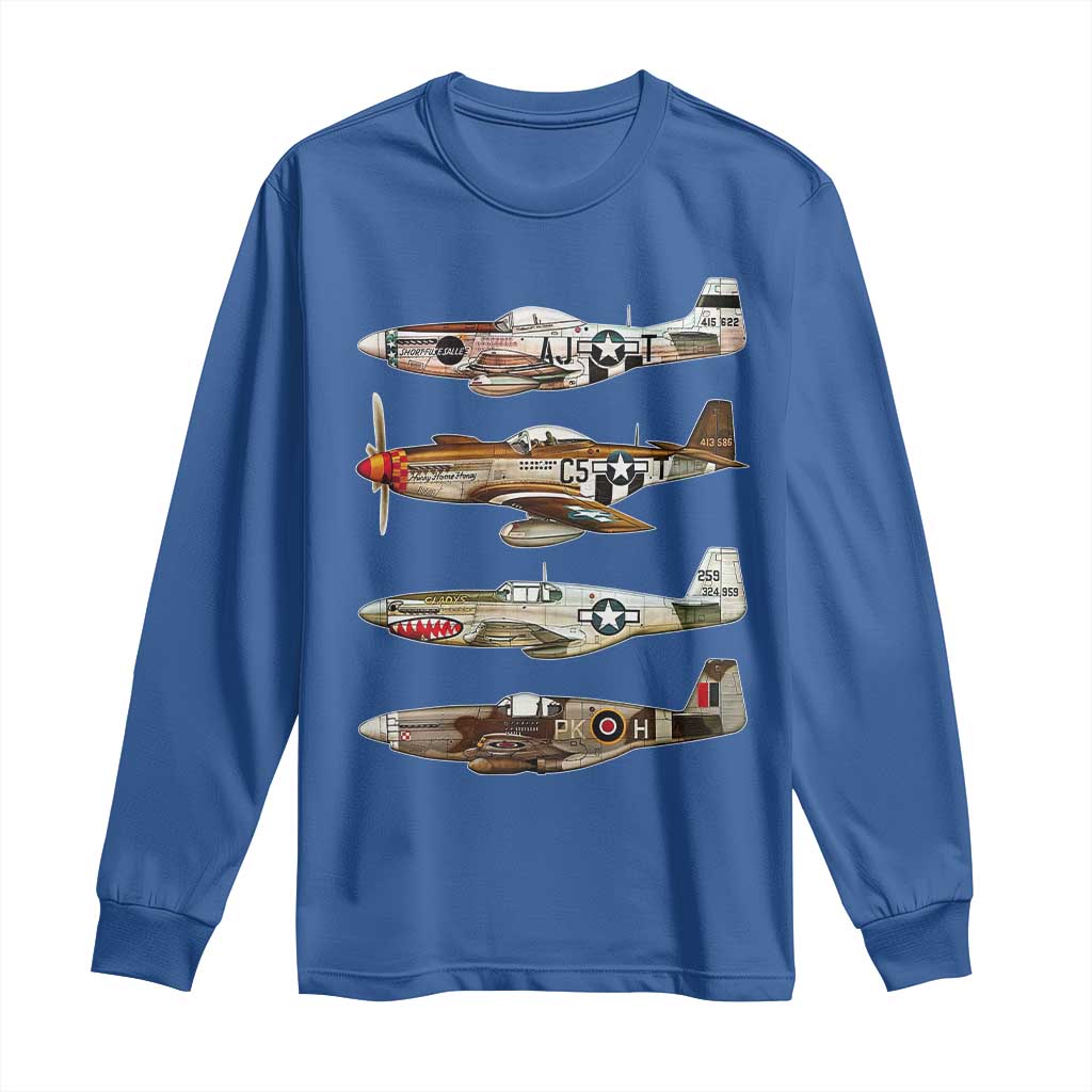 WW2 Warplanes B-17 P51 Long Sleeve Shirt Vintage WWII Fighter Planes Iconic Military Aircraft