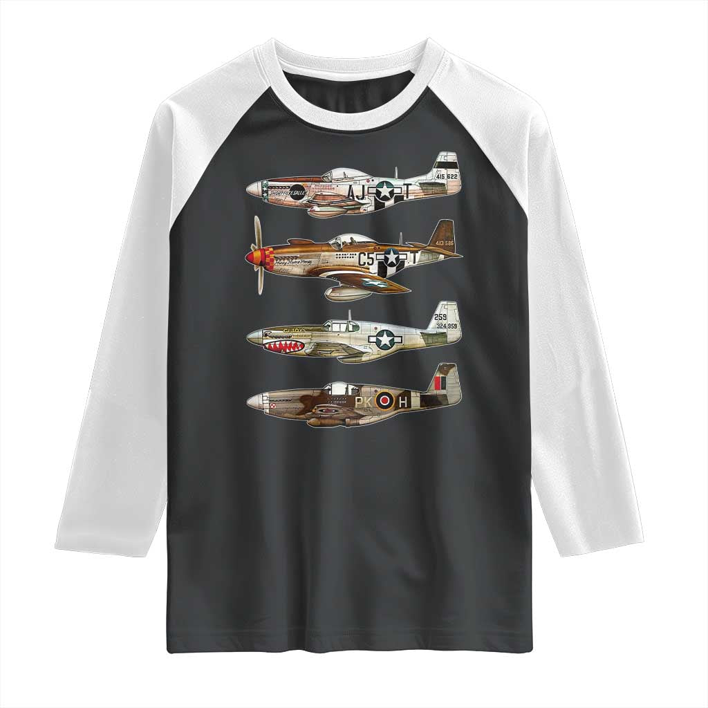 WW2 Warplanes B-17 P51 Raglan Shirt Vintage WWII Fighter Planes Iconic Military Aircraft