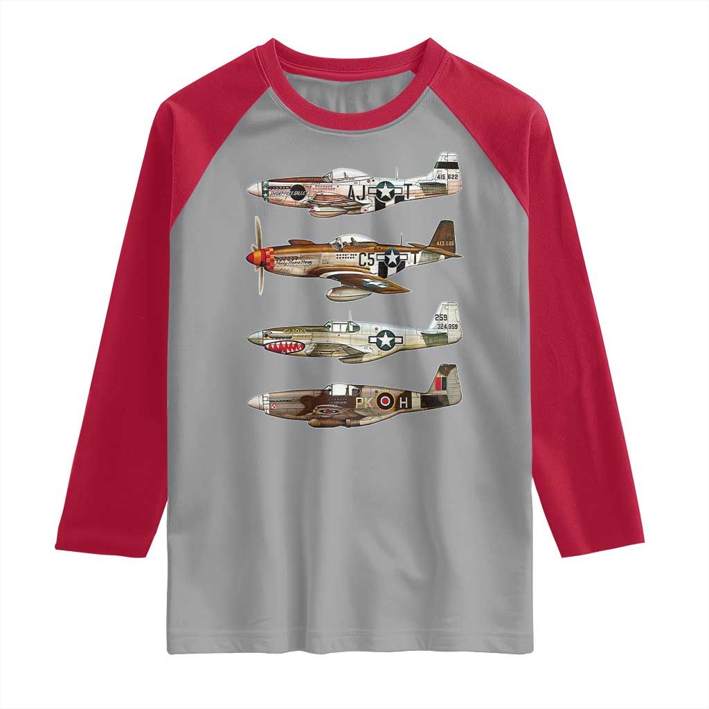WW2 Warplanes B-17 P51 Raglan Shirt Vintage WWII Fighter Planes Iconic Military Aircraft