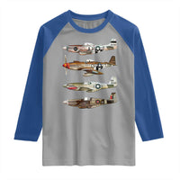 WW2 Warplanes B-17 P51 Raglan Shirt Vintage WWII Fighter Planes Iconic Military Aircraft