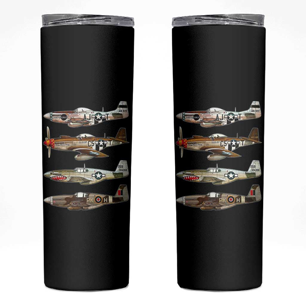 WW2 Warplanes B-17 P51 Skinny Tumbler Vintage WWII Fighter Planes Iconic Military Aircraft