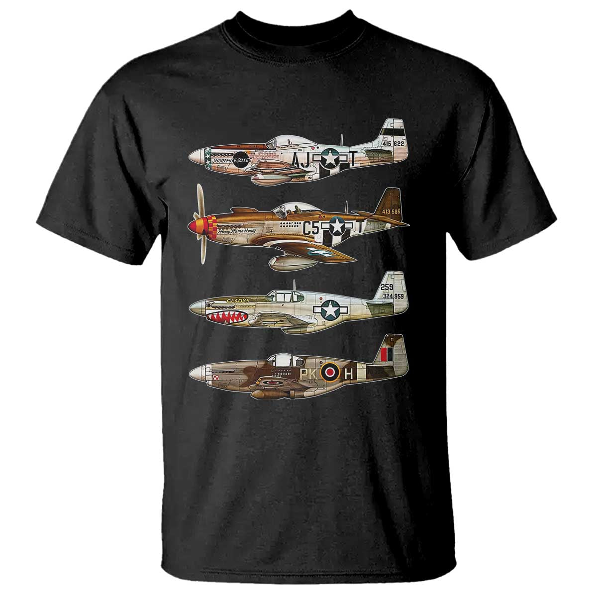 WW2 Warplanes B-17 P51 T Shirt Vintage WWII Fighter Planes Iconic Military Aircraft