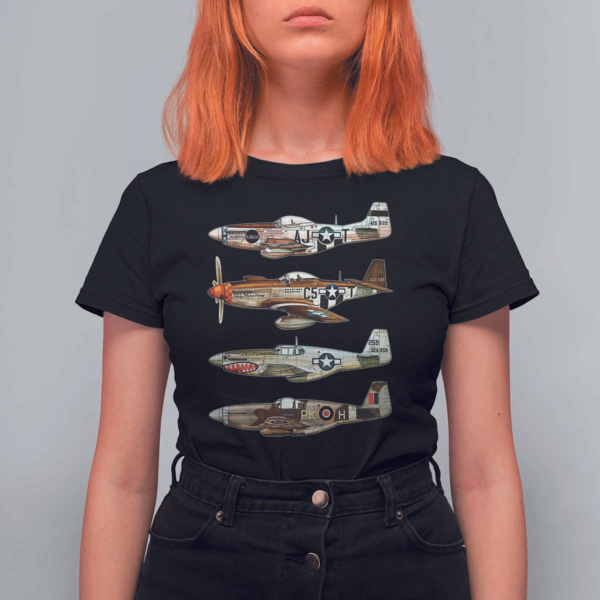 WW2 Warplanes B-17 P51 T Shirt For Women Vintage WWII Fighter Planes Iconic Military Aircraft