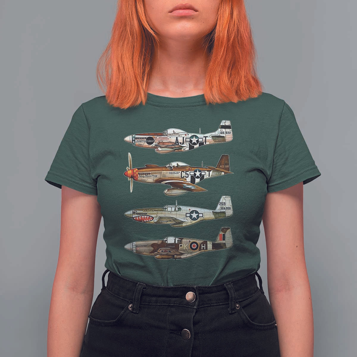 WW2 Warplanes B-17 P51 T Shirt For Women Vintage WWII Fighter Planes Iconic Military Aircraft