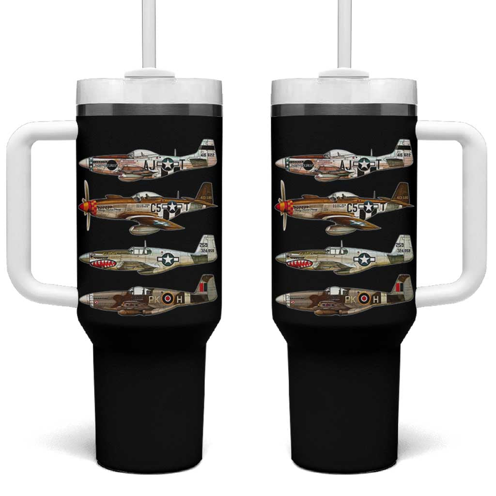 WW2 Warplanes B-17 P51 Tumbler With Handle Vintage WWII Fighter Planes Iconic Military Aircraft