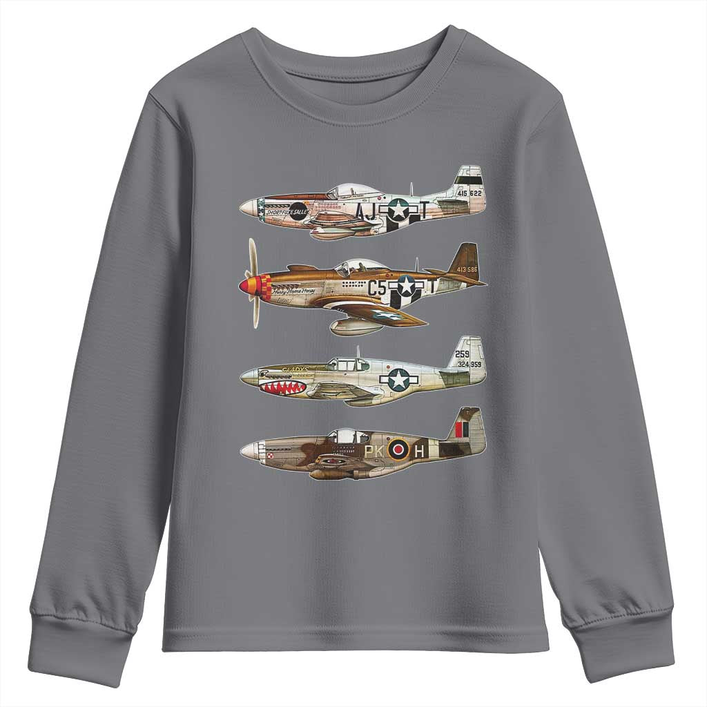 WW2 Warplanes B-17 P51 Youth Sweatshirt Vintage WWII Fighter Planes Iconic Military Aircraft