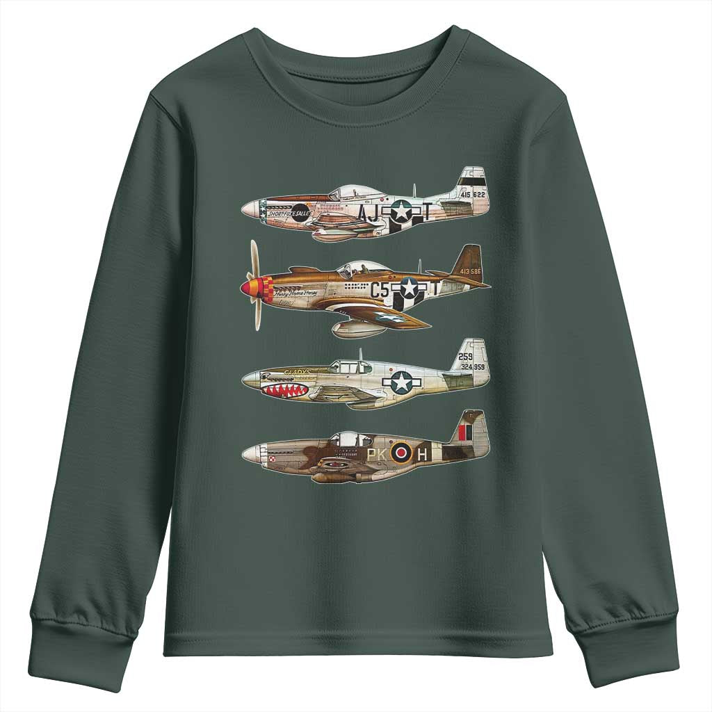 WW2 Warplanes B-17 P51 Youth Sweatshirt Vintage WWII Fighter Planes Iconic Military Aircraft