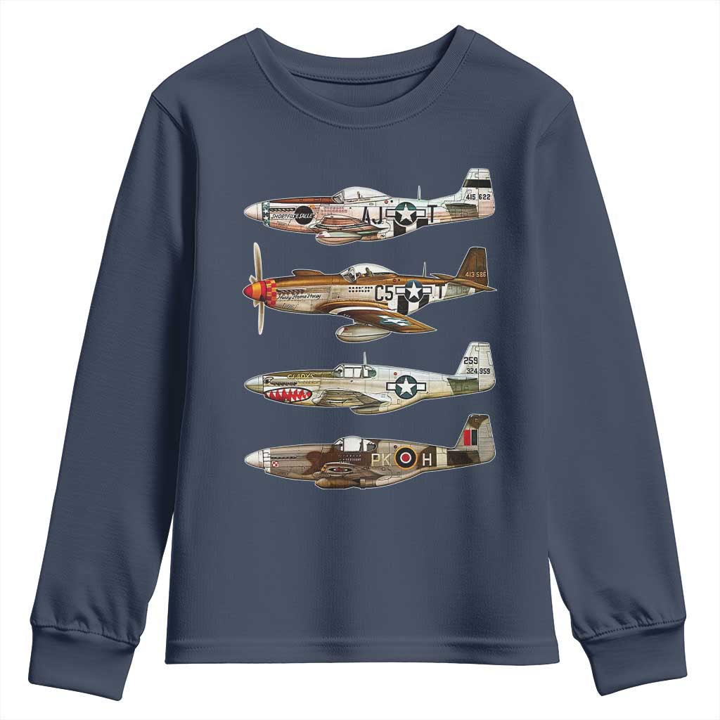 WW2 Warplanes B-17 P51 Youth Sweatshirt Vintage WWII Fighter Planes Iconic Military Aircraft