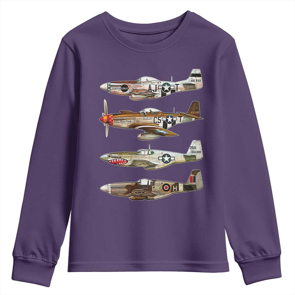WW2 Warplanes B-17 P51 Youth Sweatshirt Vintage WWII Fighter Planes Iconic Military Aircraft