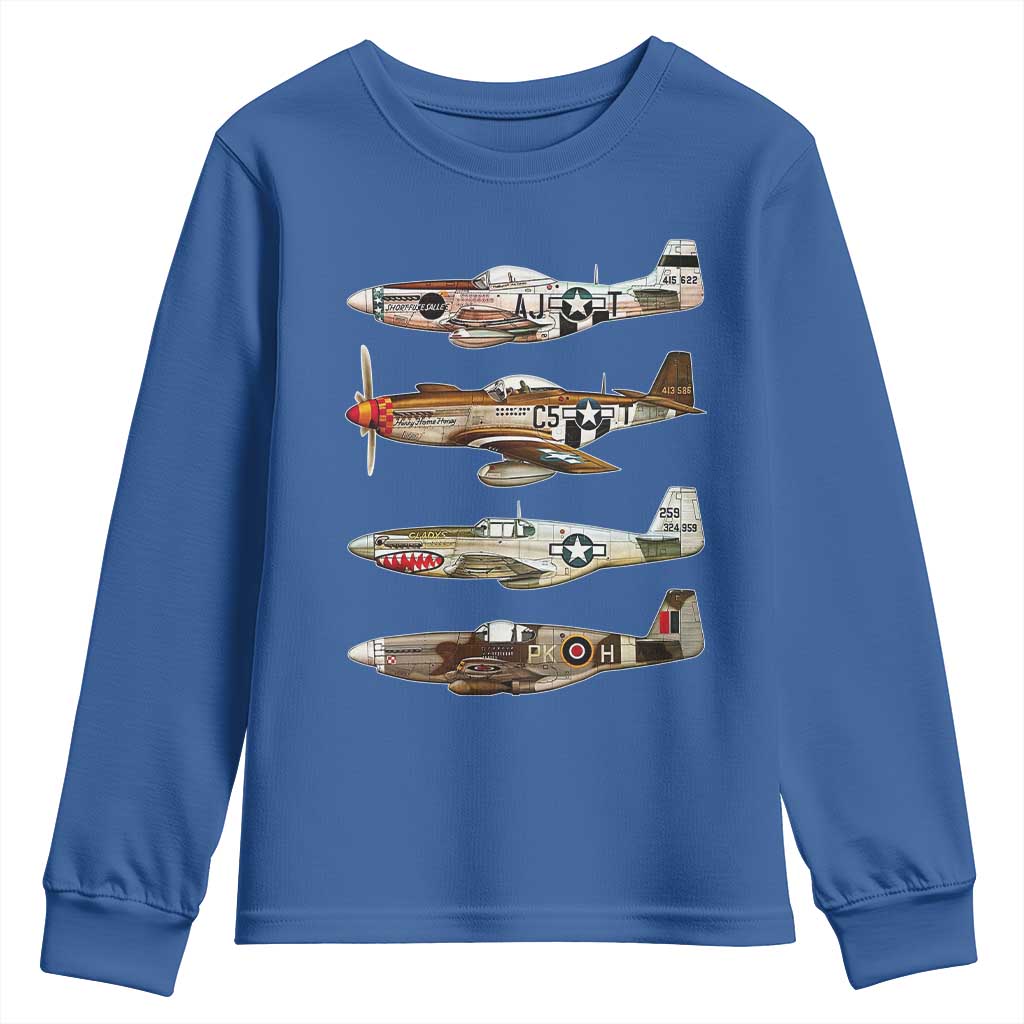 WW2 Warplanes B-17 P51 Youth Sweatshirt Vintage WWII Fighter Planes Iconic Military Aircraft
