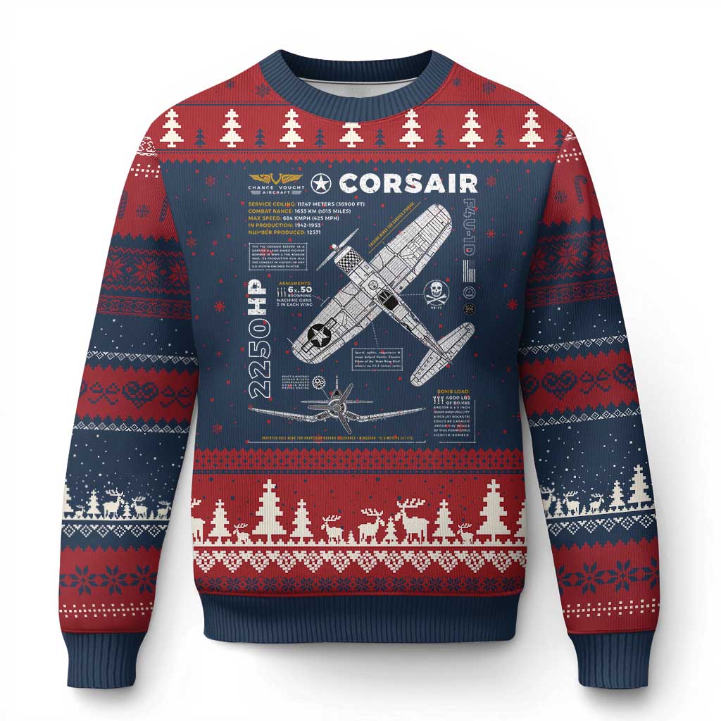 F4U Corsair Ugly Christmas Sweater WW2 Fighter Plane US WWII Warbird Vintage - Wonder Print Shop