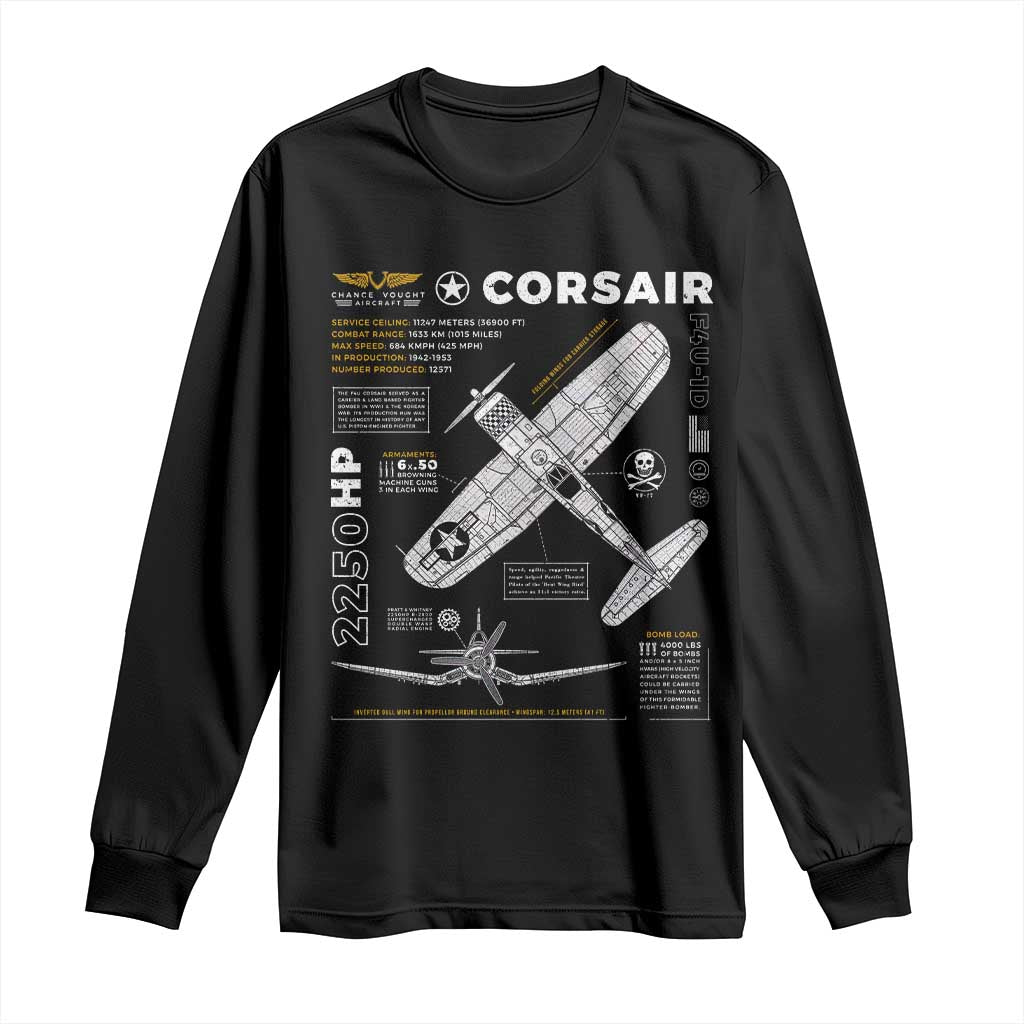 F4U Corsair Long Sleeve Shirt WW2 Fighter Plane US WWII Warbird Vintage