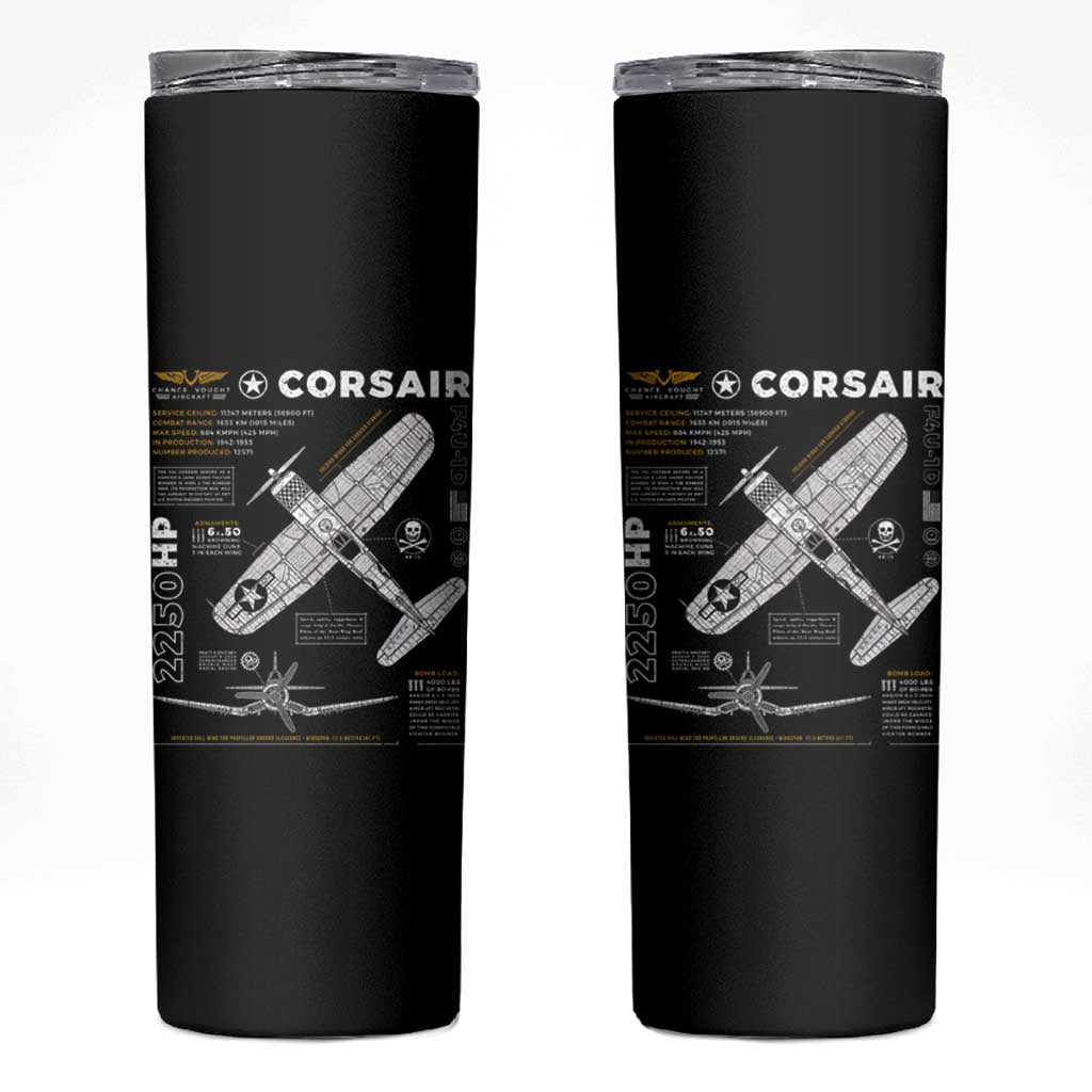 F4U Corsair Skinny Tumbler WW2 Fighter Plane US WWII Warbird Vintage