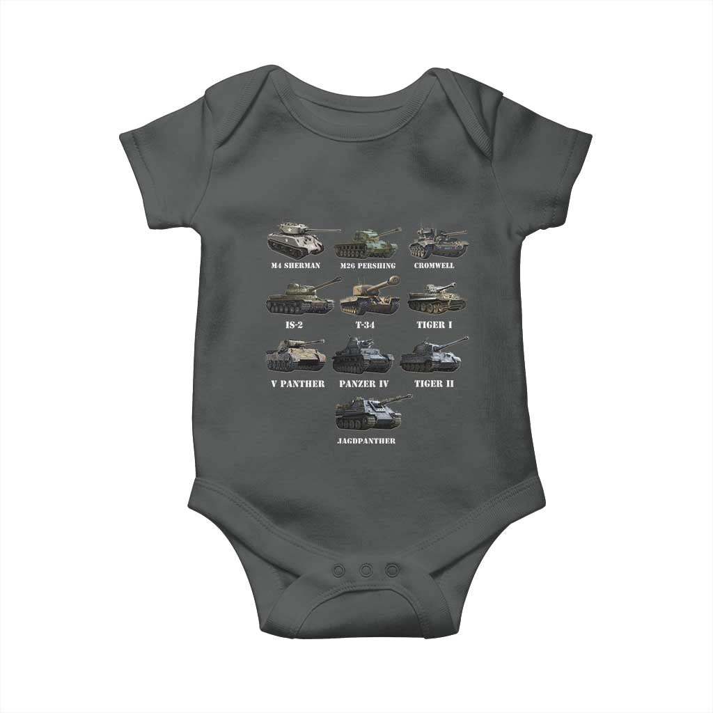 WW2 Tanks Baby Onesie M4 Sherman Panzer IV Tiger II T-34 History Buff