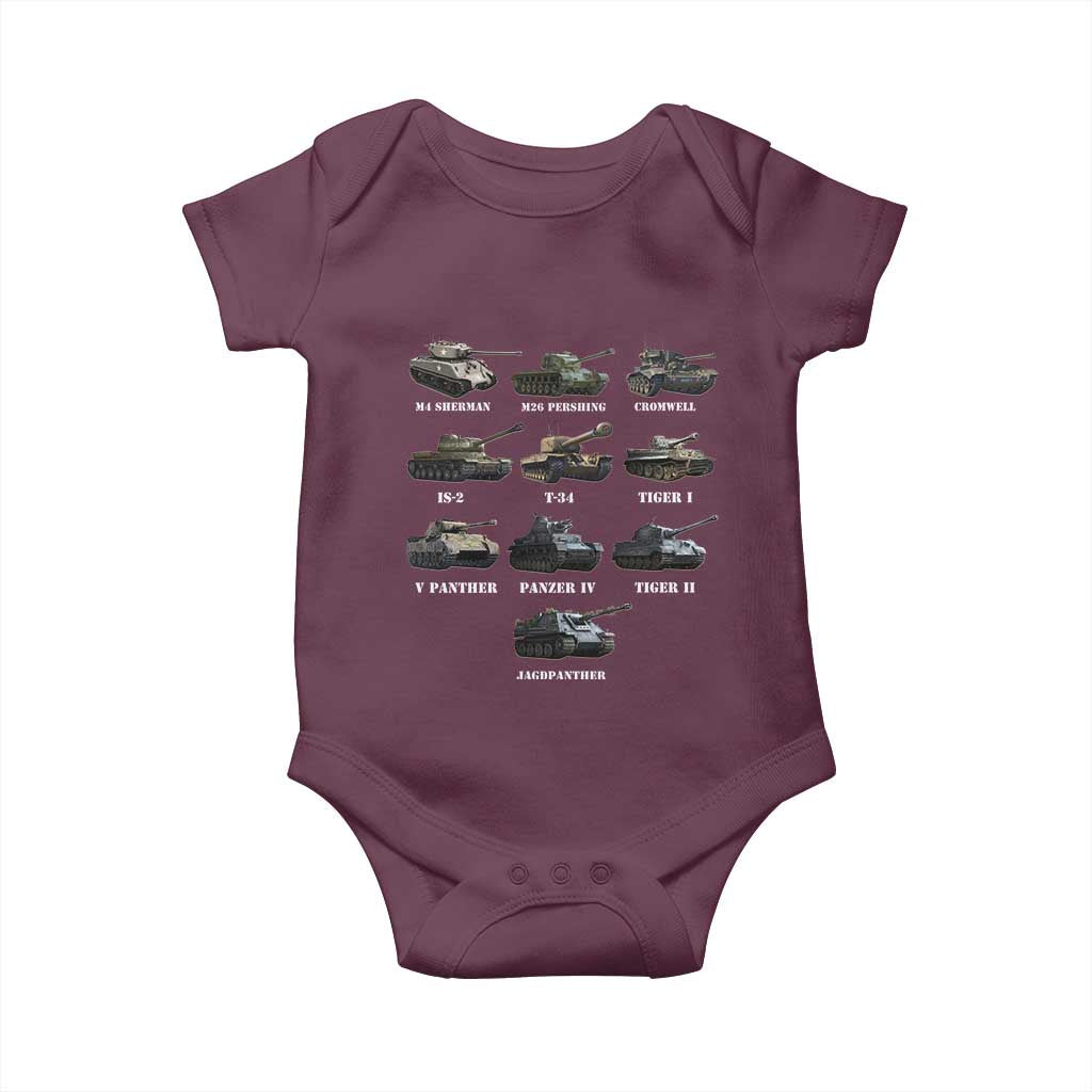 WW2 Tanks Baby Onesie M4 Sherman Panzer IV Tiger II T-34 History Buff