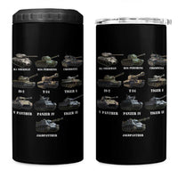 WW2 Tanks 4 in 1 Can Cooler Tumbler M4 Sherman Panzer IV Tiger II T-34 History Buff