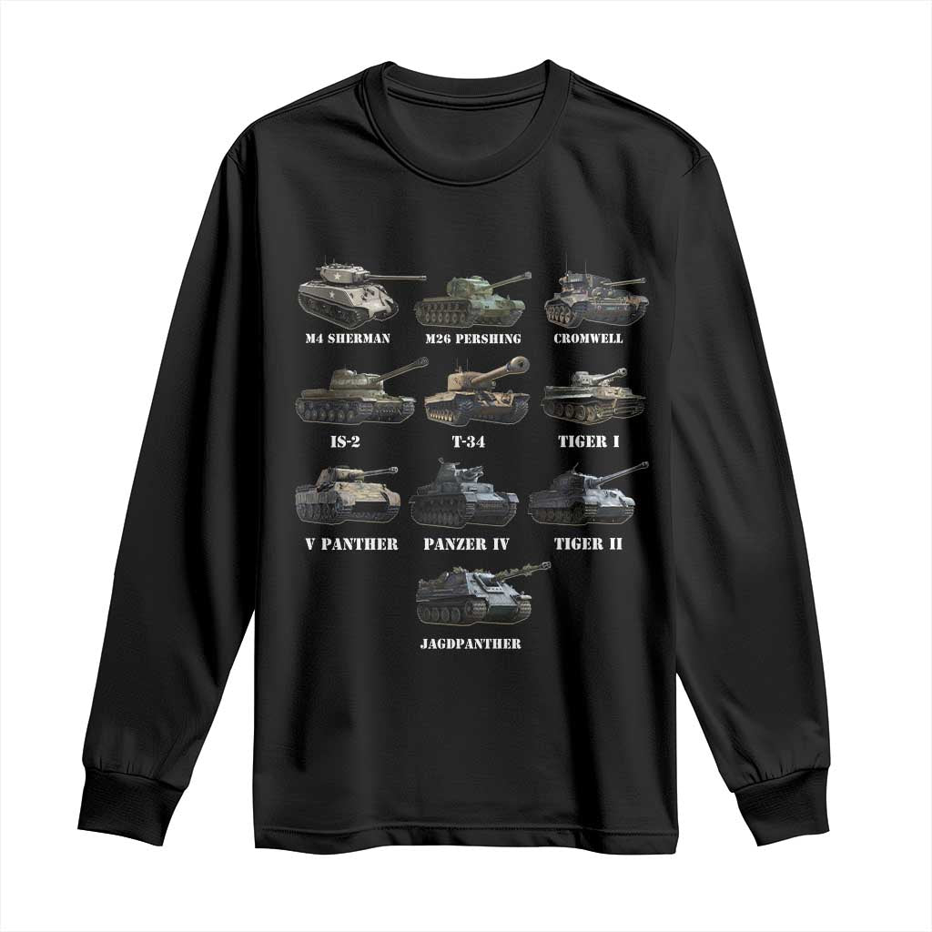 WW2 Tanks Long Sleeve Shirt M4 Sherman Panzer IV Tiger II T-34 History Buff