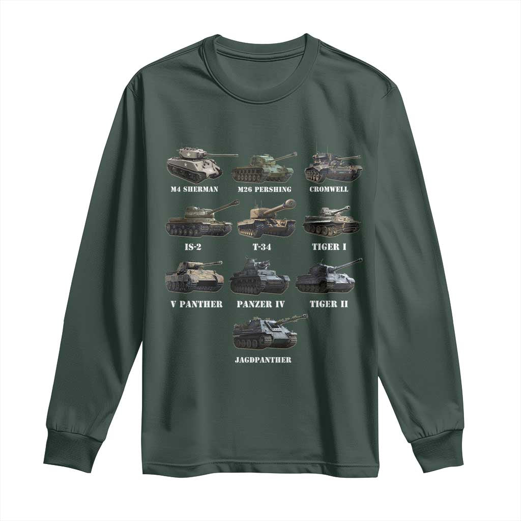 WW2 Tanks Long Sleeve Shirt M4 Sherman Panzer IV Tiger II T-34 History Buff
