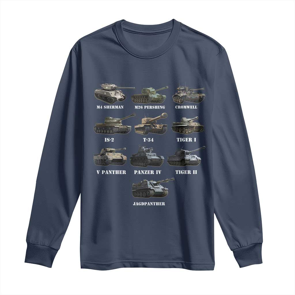 WW2 Tanks Long Sleeve Shirt M4 Sherman Panzer IV Tiger II T-34 History Buff
