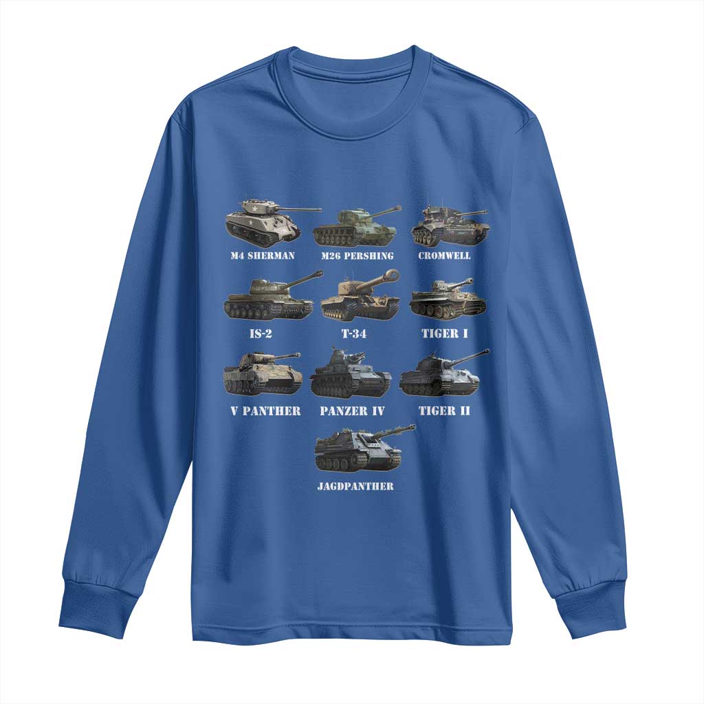 WW2 Tanks Long Sleeve Shirt M4 Sherman Panzer IV Tiger II T-34 History Buff