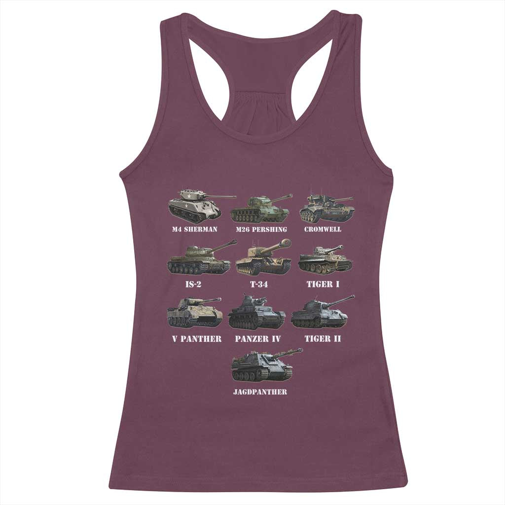 WW2 Tanks Racerback Tank Top M4 Sherman Panzer IV Tiger II T-34 History Buff
