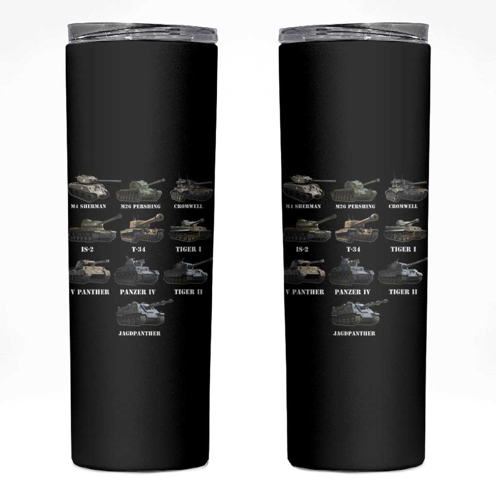 WW2 Tanks Skinny Tumbler M4 Sherman Panzer IV Tiger II T-34 History Buff