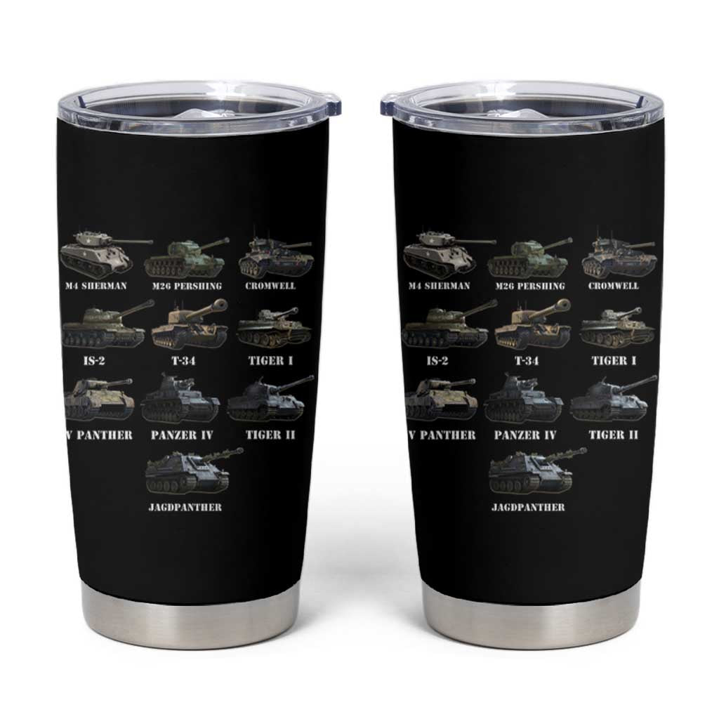 WW2 Tanks Tumbler Cup M4 Sherman Panzer IV Tiger II T-34 History Buff