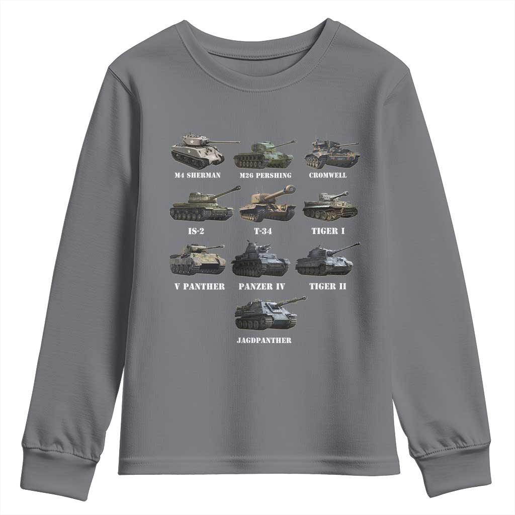 WW2 Tanks Youth Sweatshirt M4 Sherman Panzer IV Tiger II T-34 History Buff