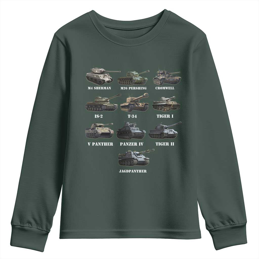 WW2 Tanks Youth Sweatshirt M4 Sherman Panzer IV Tiger II T-34 History Buff