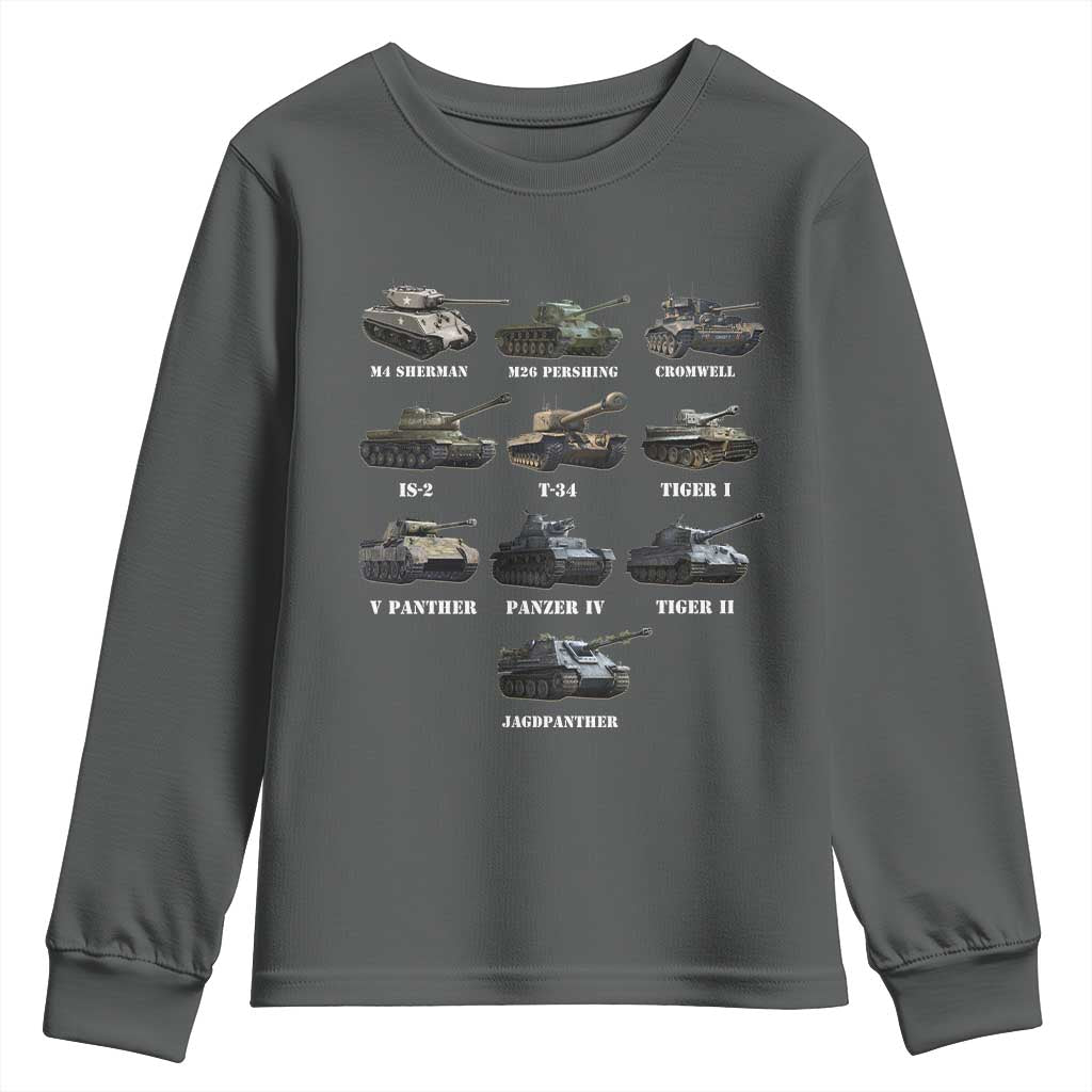 WW2 Tanks Youth Sweatshirt M4 Sherman Panzer IV Tiger II T-34 History Buff