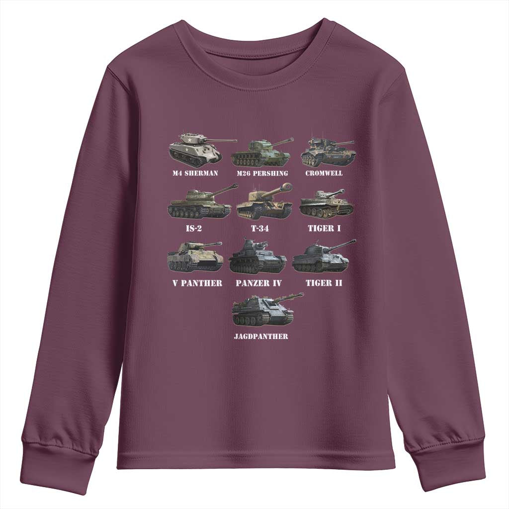 WW2 Tanks Youth Sweatshirt M4 Sherman Panzer IV Tiger II T-34 History Buff