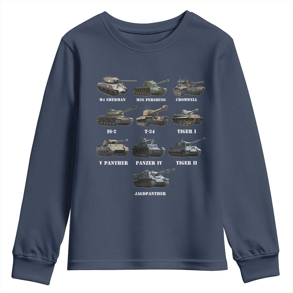 WW2 Tanks Youth Sweatshirt M4 Sherman Panzer IV Tiger II T-34 History Buff