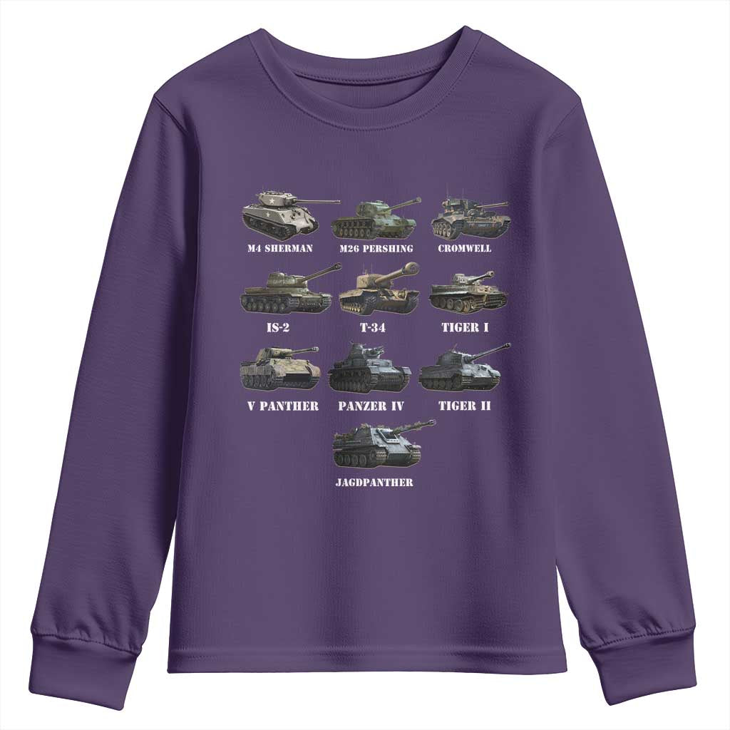 WW2 Tanks Youth Sweatshirt M4 Sherman Panzer IV Tiger II T-34 History Buff