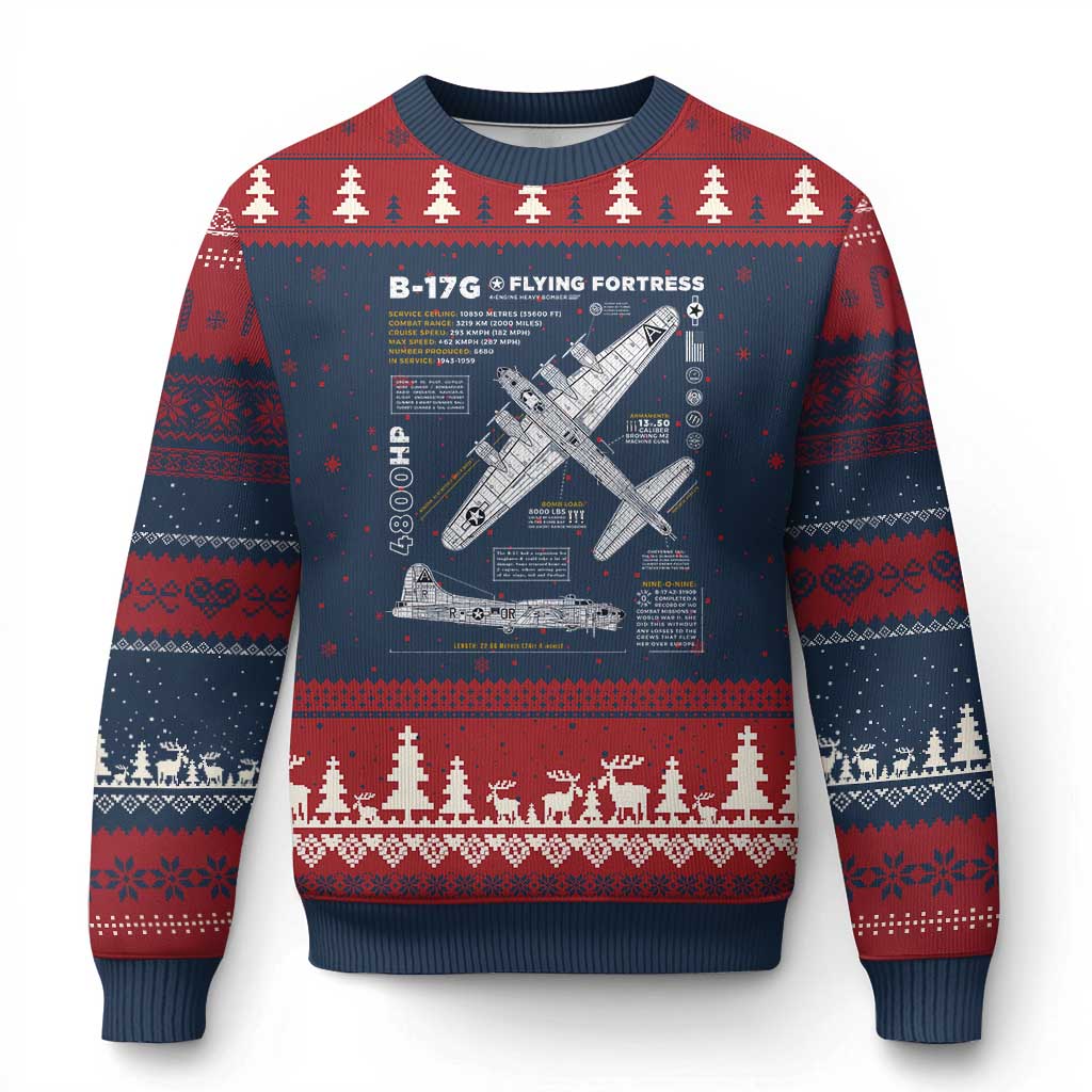 B-17 Flying Fortress Ugly Christmas Sweater WW2 B-17G Bomber Vintage Aviation - Wonder Print Shop