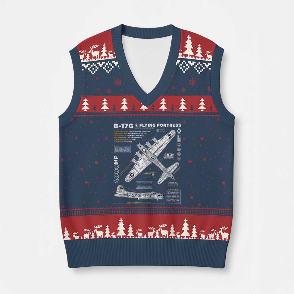 B-17 Flying Fortress V-Neck Knit Sweater Vest WW2 B-17G Bomber Vintage Aviation - Wonder Print Shop
