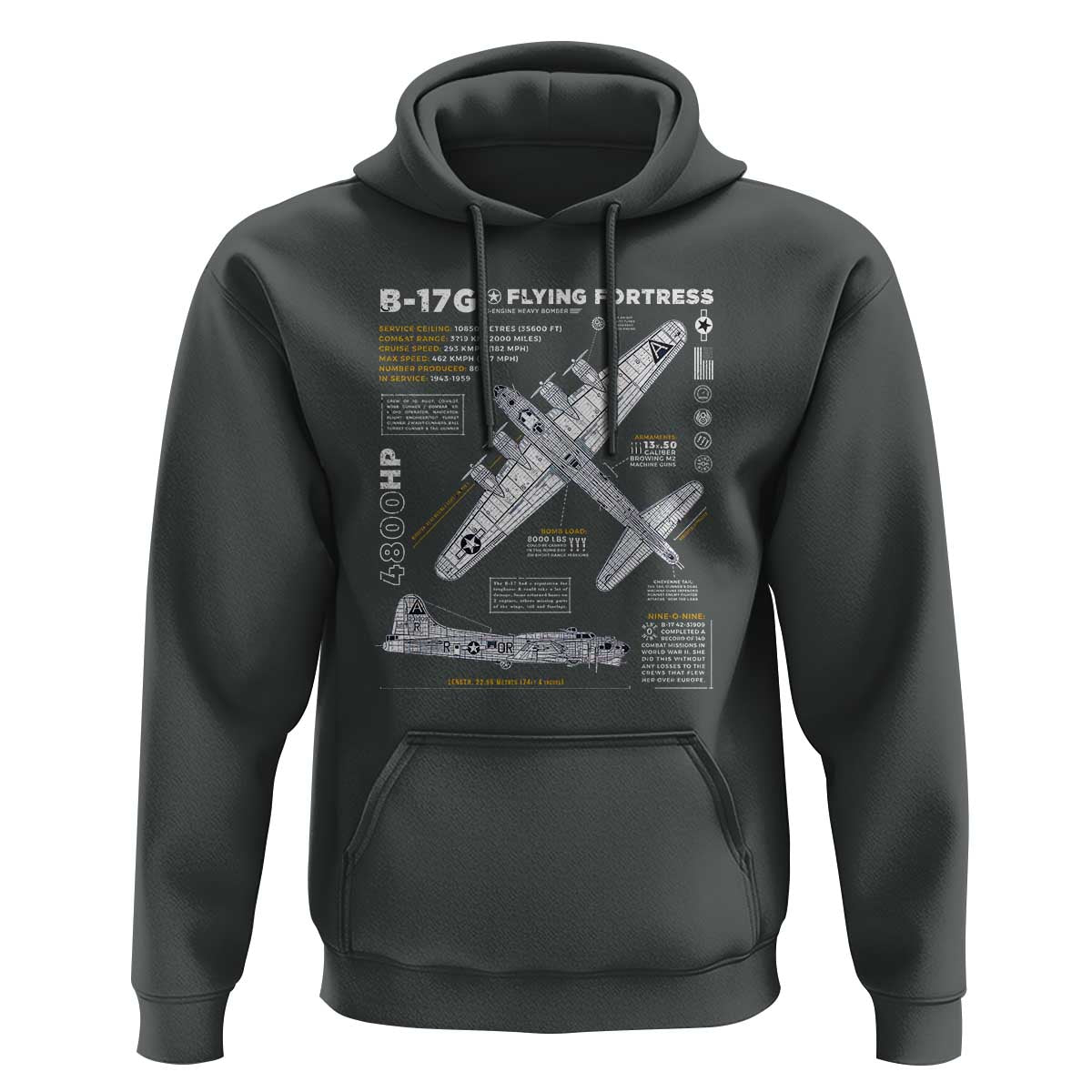 B-17 Flying Fortress Hoodie WW2 B-17G Bomber Vintage Aviation