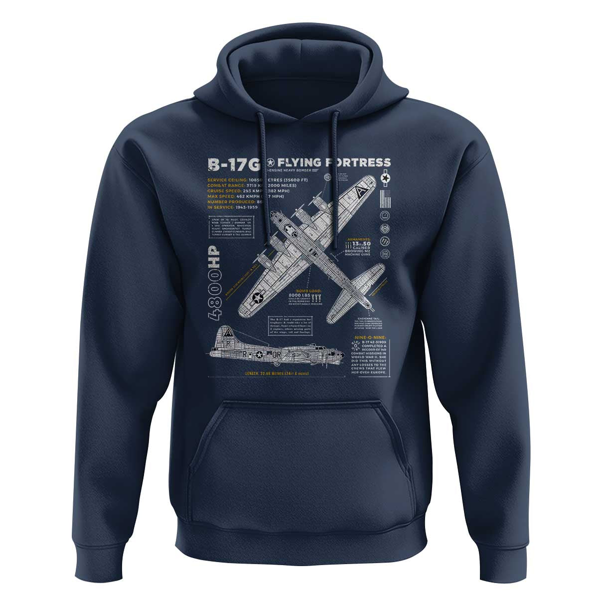 B-17 Flying Fortress Hoodie WW2 B-17G Bomber Vintage Aviation
