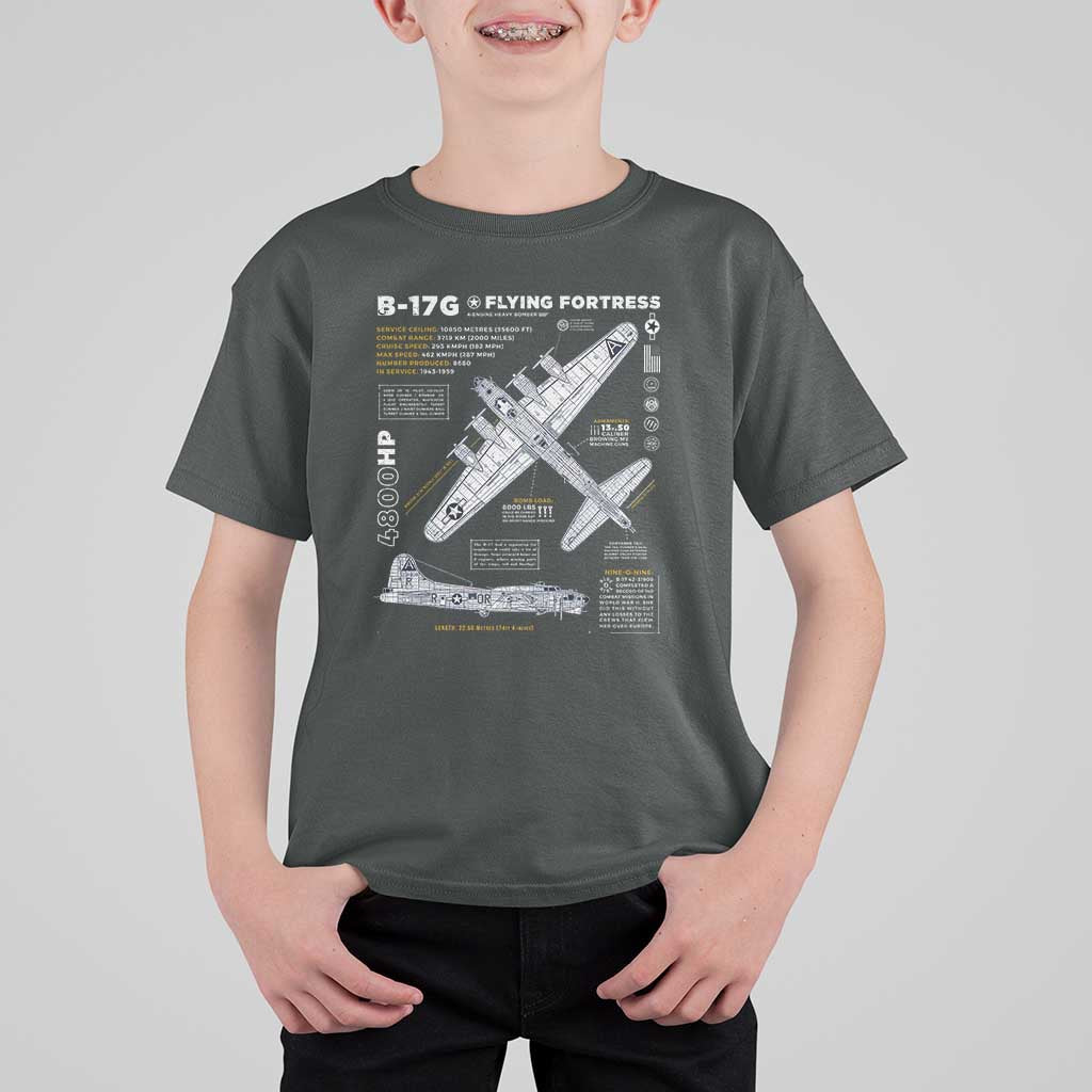B-17 Flying Fortress T Shirt For Kid WW2 B-17G Bomber Vintage Aviation