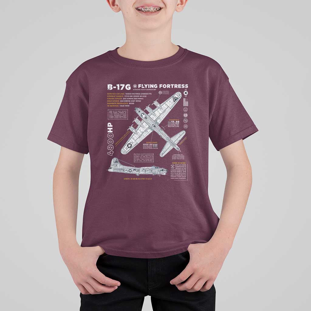B-17 Flying Fortress T Shirt For Kid WW2 B-17G Bomber Vintage Aviation