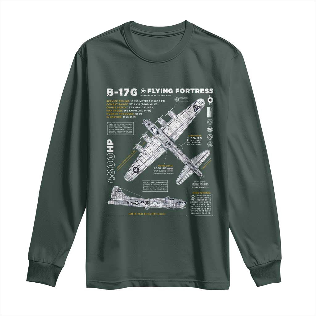 B-17 Flying Fortress Long Sleeve Shirt WW2 B-17G Bomber Vintage Aviation