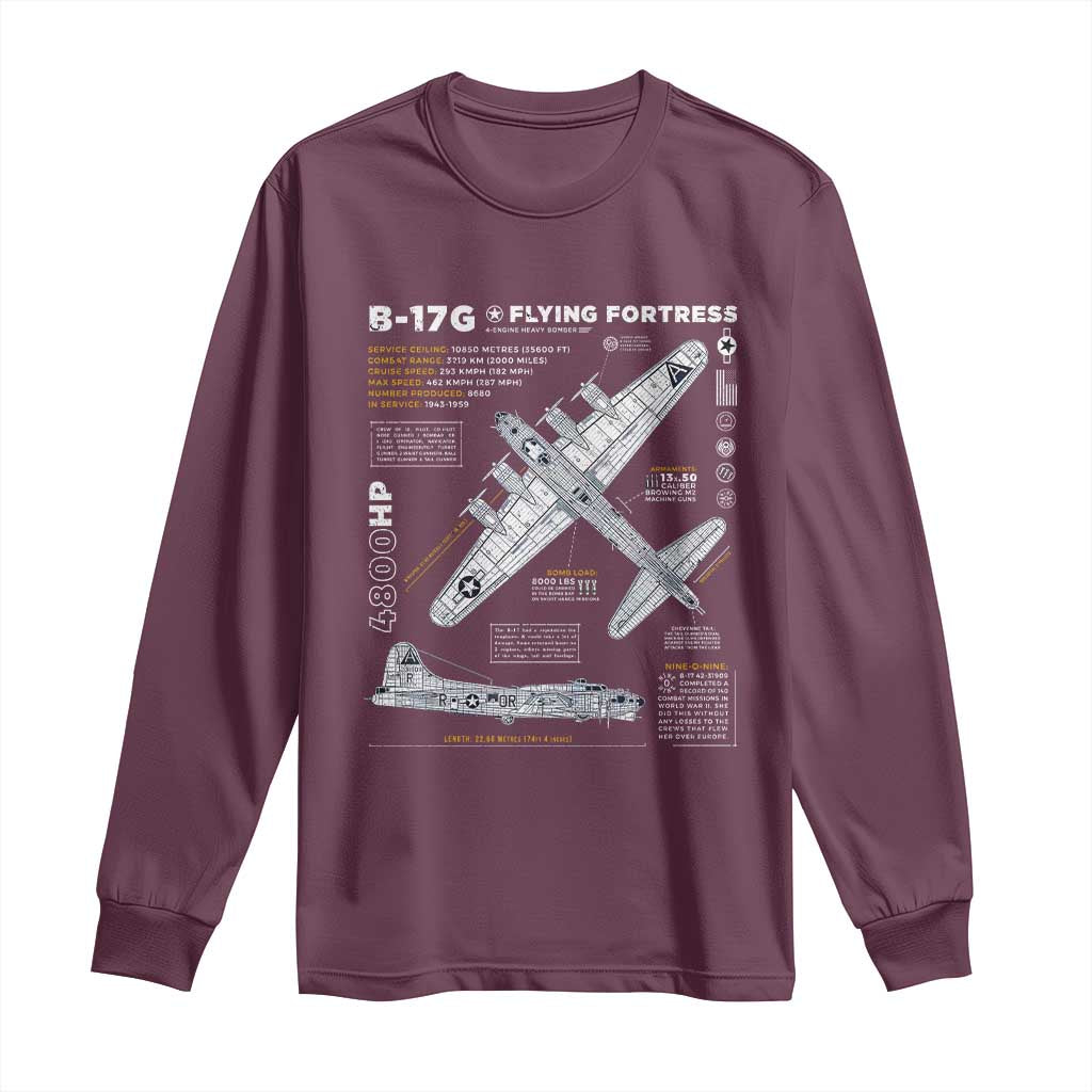B-17 Flying Fortress Long Sleeve Shirt WW2 B-17G Bomber Vintage Aviation