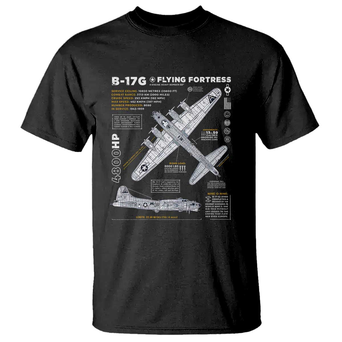 B-17 Flying Fortress T Shirt WW2 B-17G Bomber Vintage Aviation